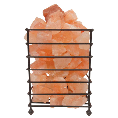 12V 12W Rectangle Iron Basket Himalayan Pink Salt Lamp Rock Crystal Bulb On/Off - Image 2