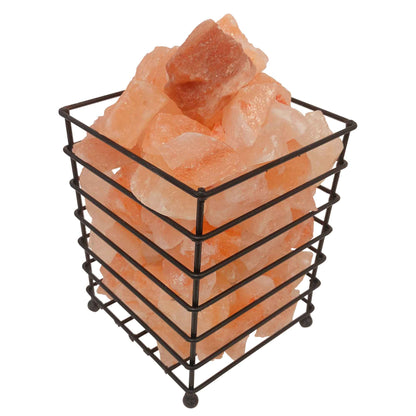 12V 12W Rectangle Iron Basket Himalayan Pink Salt Lamp Rock Crystal Bulb On/Off - Image 3