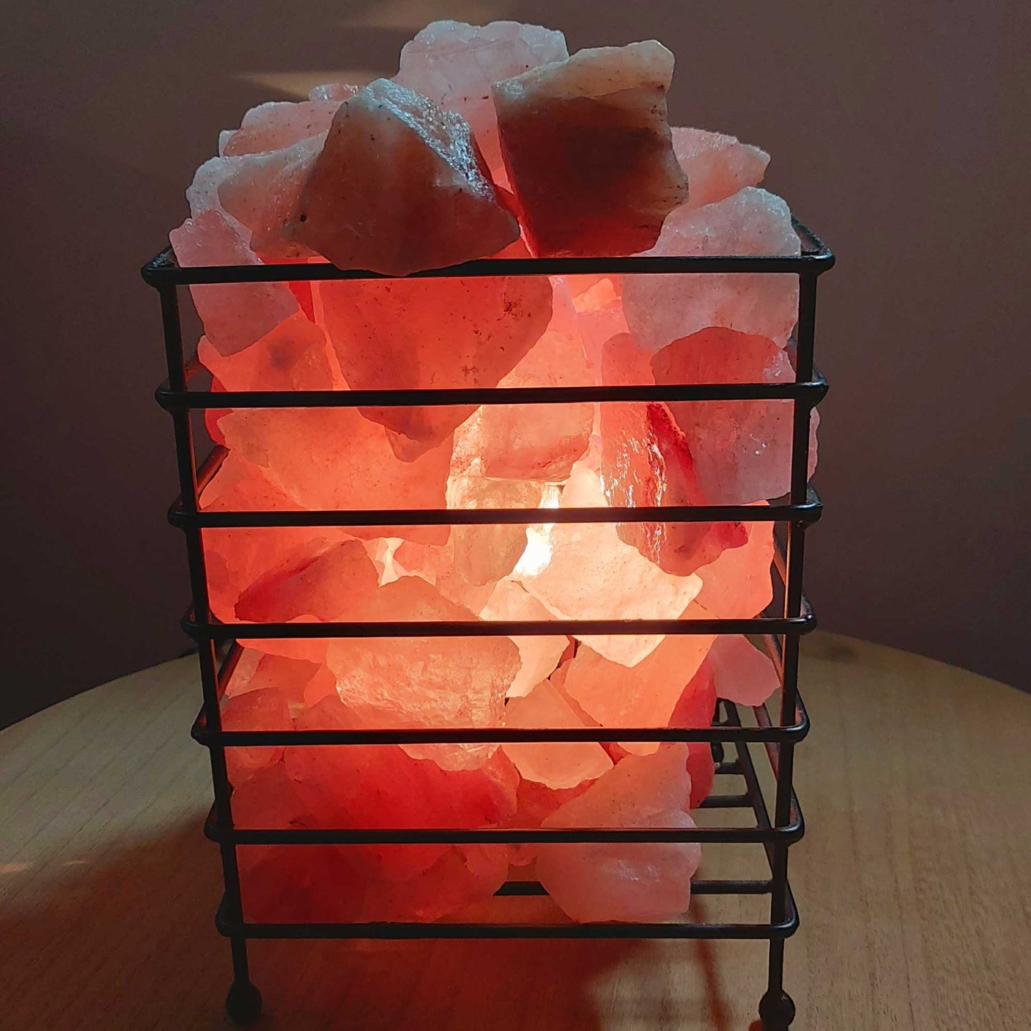 12V 12W Rectangle Iron Basket Himalayan Pink Salt Lamp Rock Crystal Bulb On/Off - Image 4