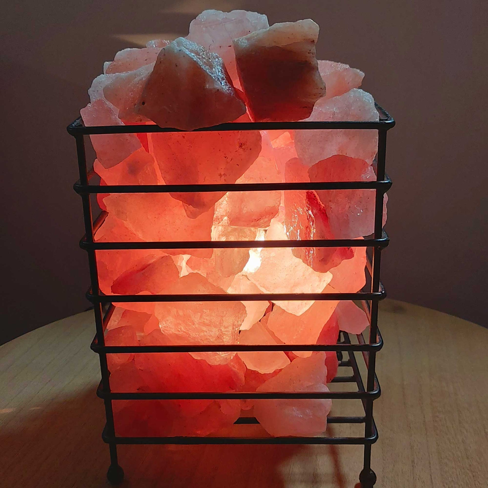 12V 12W Rectangle Iron Basket Himalayan Pink Salt Lamp Rock Crystal Bulb On/Off - Image 4