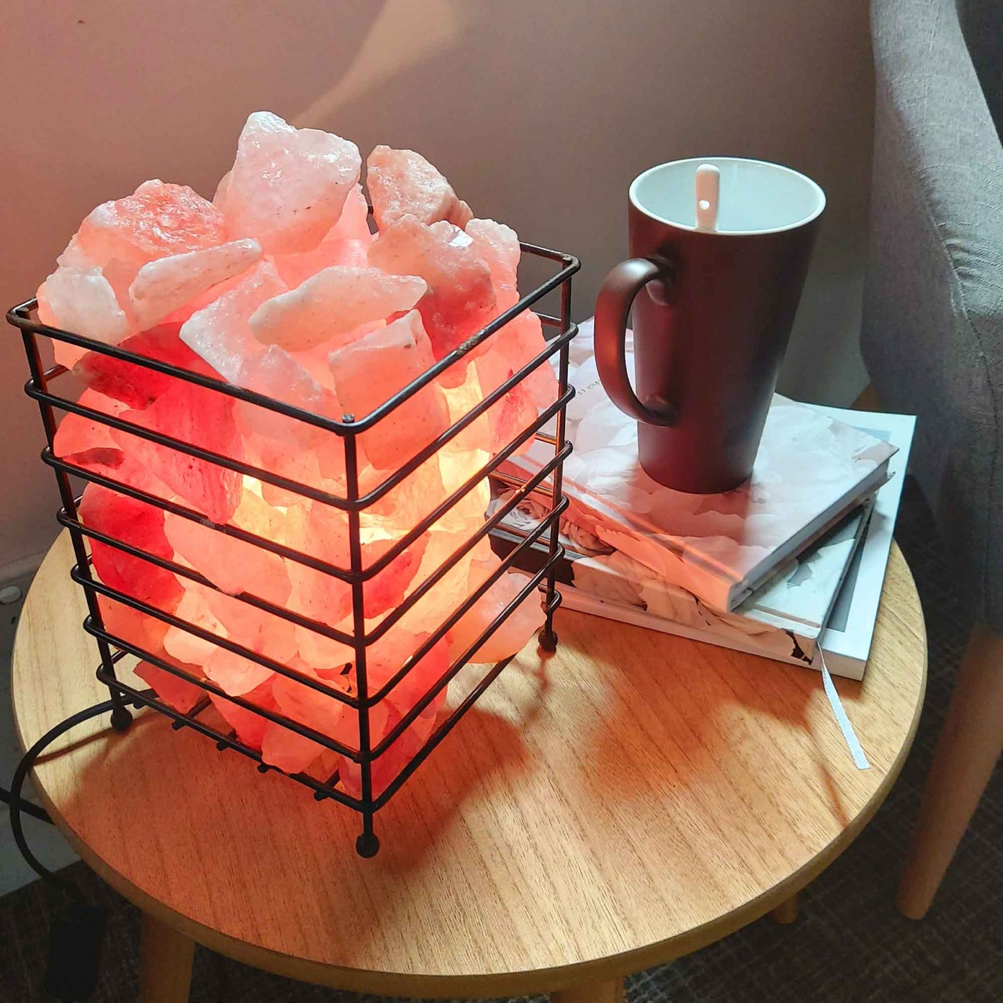 12V 12W Rectangle Iron Basket Himalayan Pink Salt Lamp Rock Crystal Bulb On/Off - Image 5
