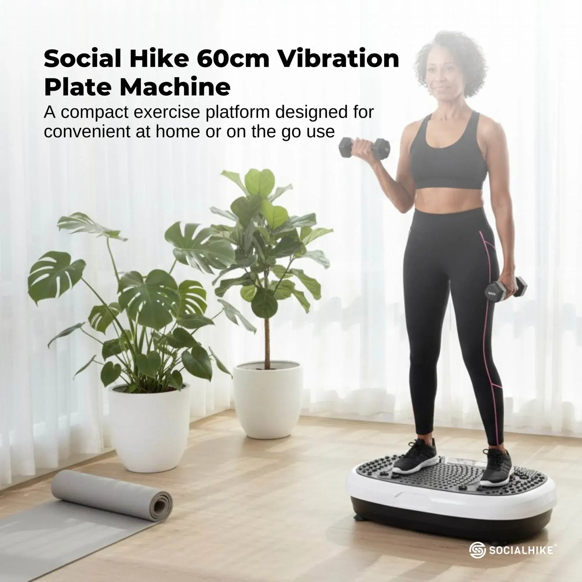Social Hike 60cm Vibration Plate Machine Full Body Exercise Platform White - Image 2