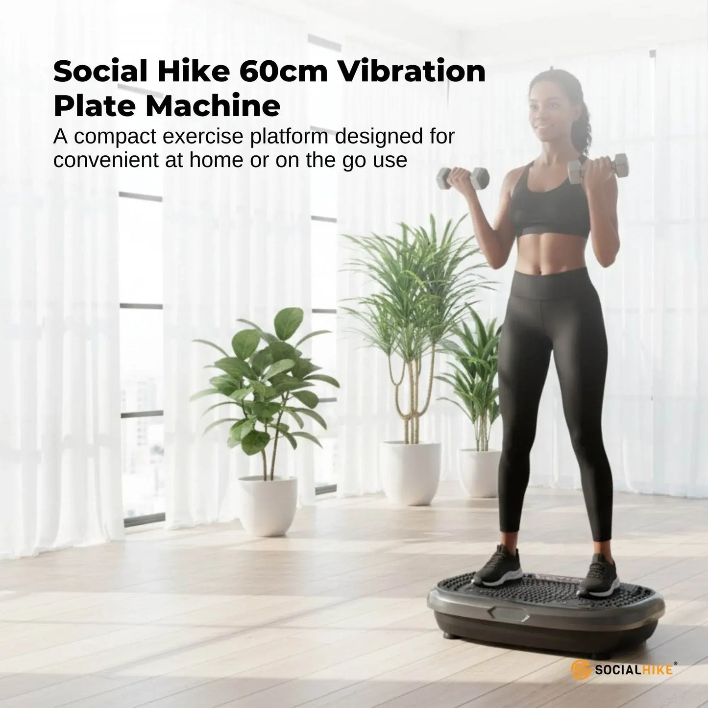 Social Hike 60cm Vibration Plate Machine Full Body Exercise Platform Black - Image 2
