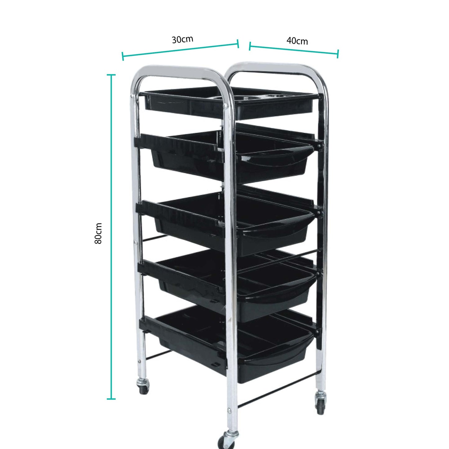 5 Tier Hairdressing Trolley Black 80x40x30 Salon Hair Colour Storage Metal Cart - Image 2