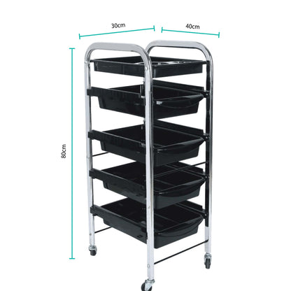5 Tier Hairdressing Trolley Black 80x40x30 Salon Hair Colour Storage Metal Cart - Image 2