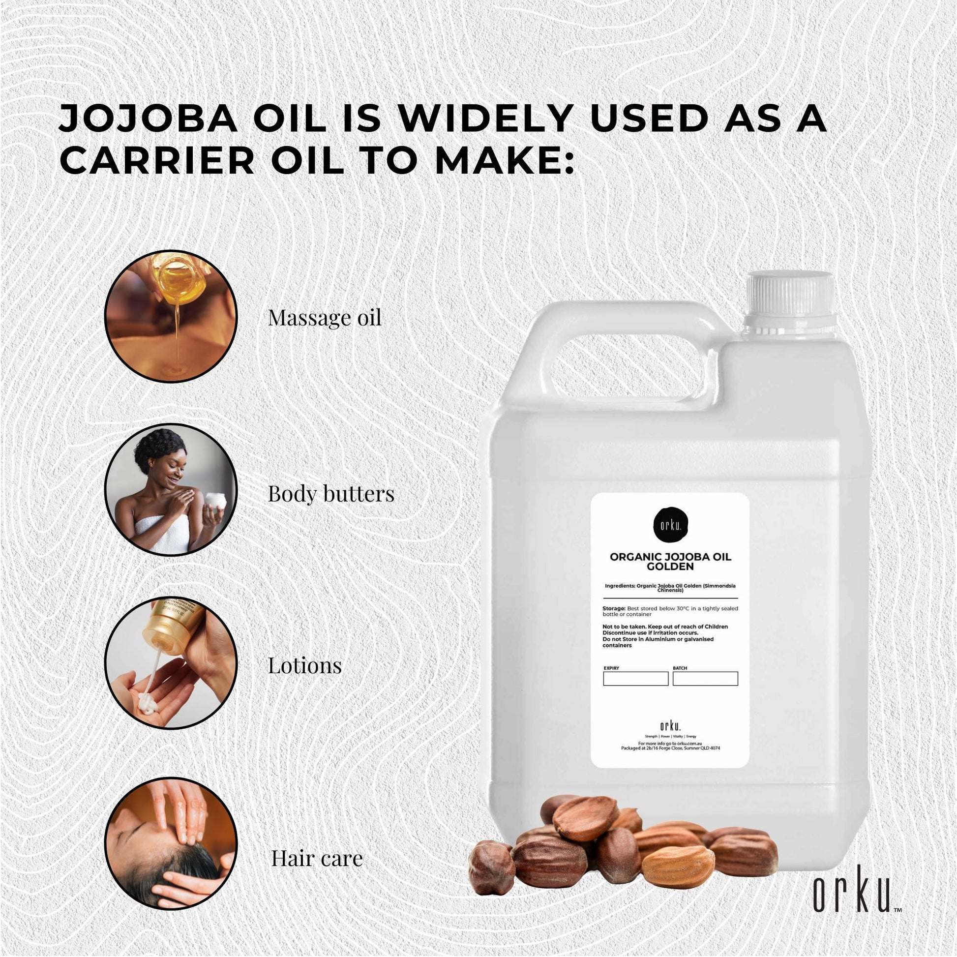 5L Organic Jojoba Oil - Golden Pure Cold Pressed Seed For Hair Skin Nails - Image 3
