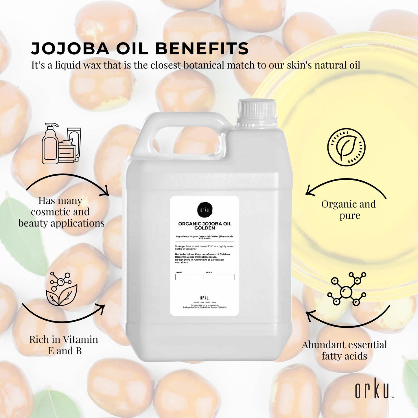 5L Organic Jojoba Oil - Golden Pure Cold Pressed Seed For Hair Skin Nails - Image 4