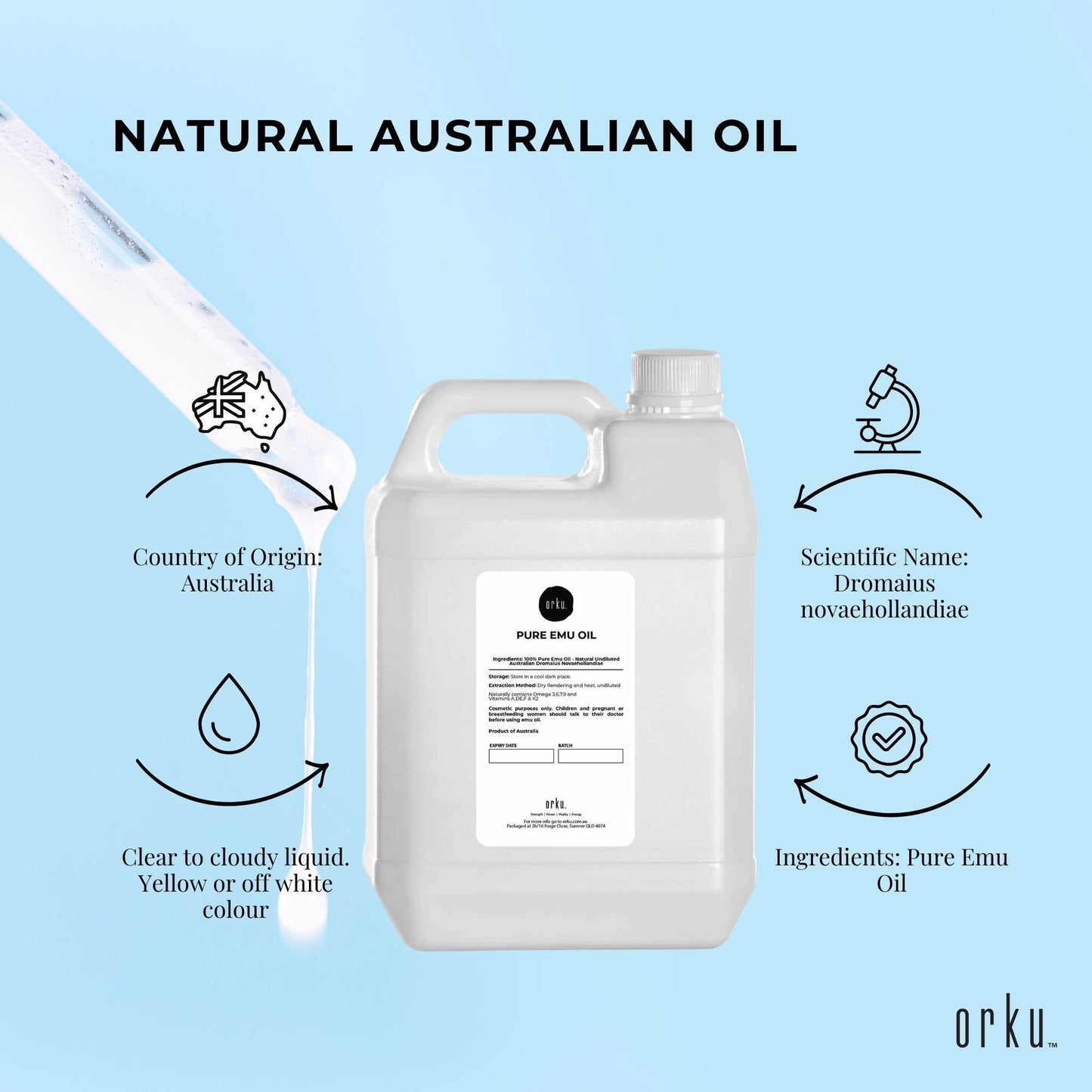 Orku 5L Pure Emu Oil - Natural Undiluted Australian Dromaius Novaehollandiae - Image 3