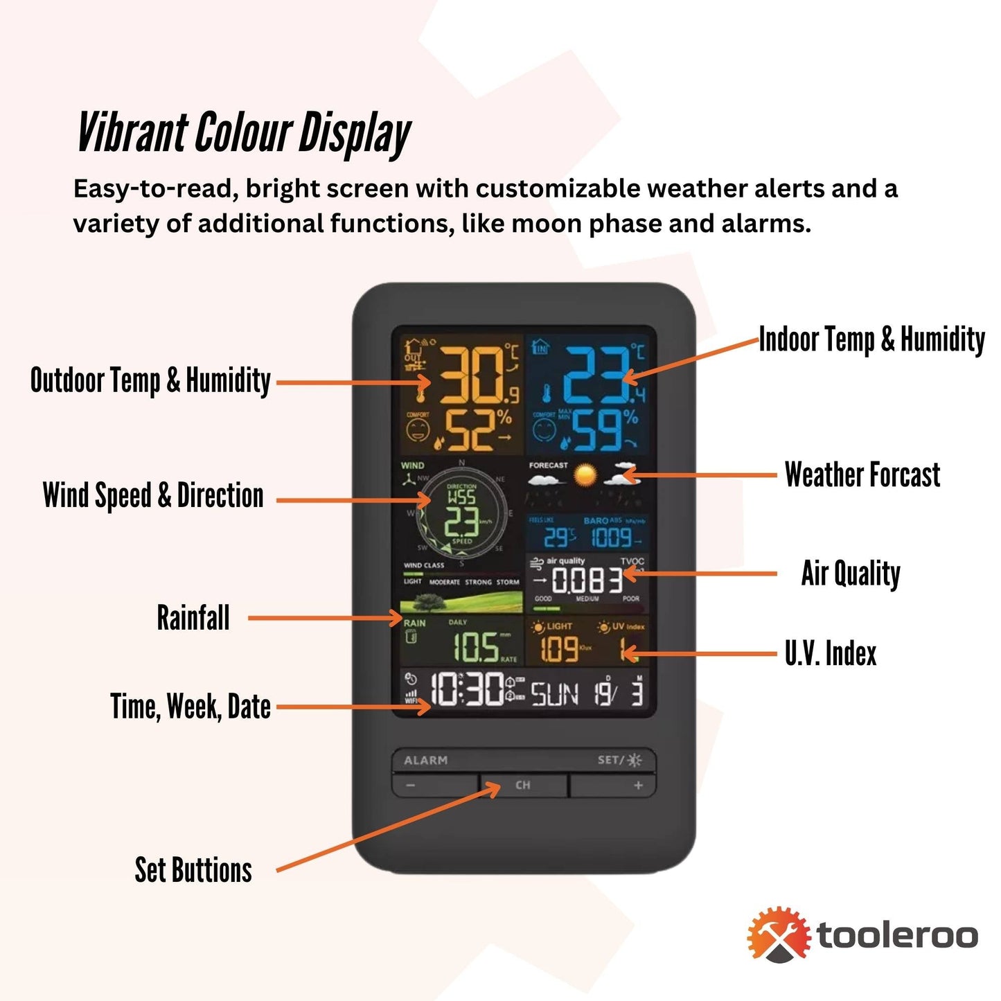 Tooleroo Weather Station 7-in-1 Professional Home Forecast Outdoor Sensor - Image 4