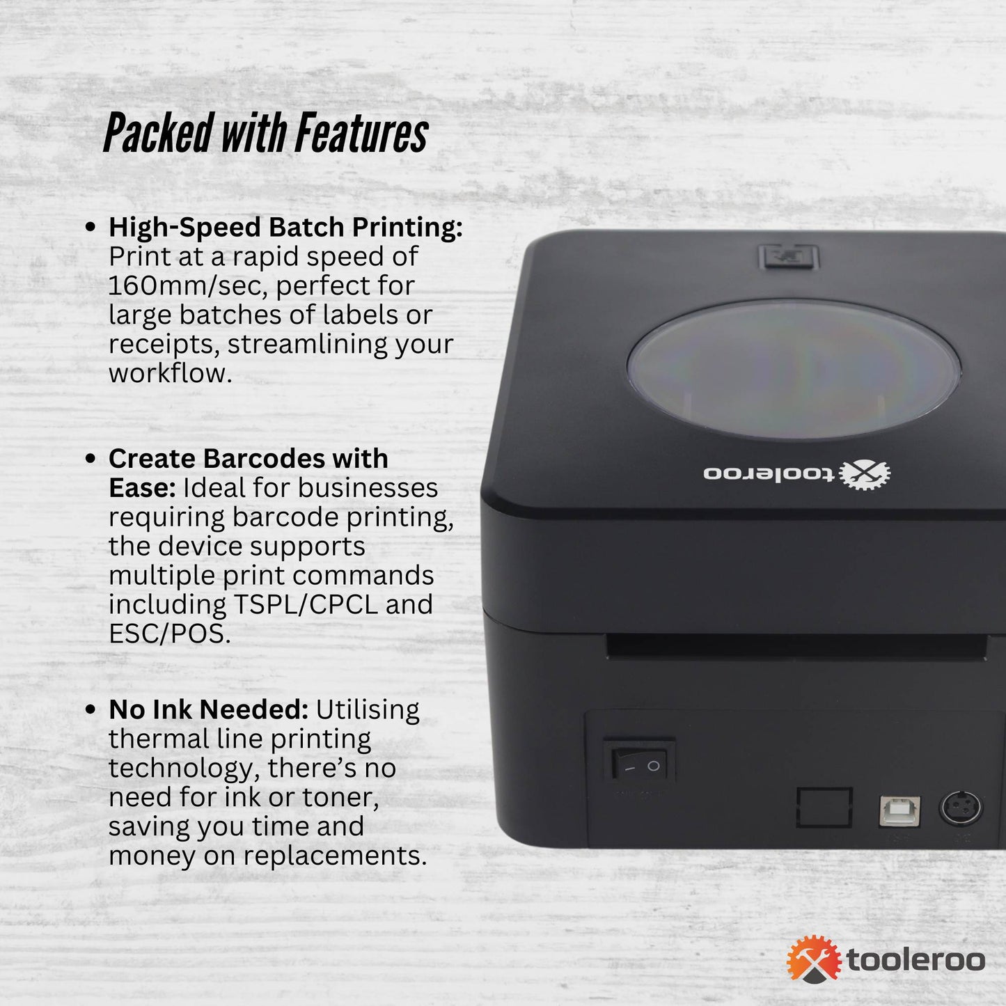 Tooleroo Bluetooth Thermal Label Printer - USB POS Receipt Shipping Printing - Image 7