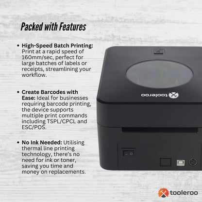 Tooleroo Bluetooth Thermal Label Printer - USB POS Receipt Shipping Printing - Image 7