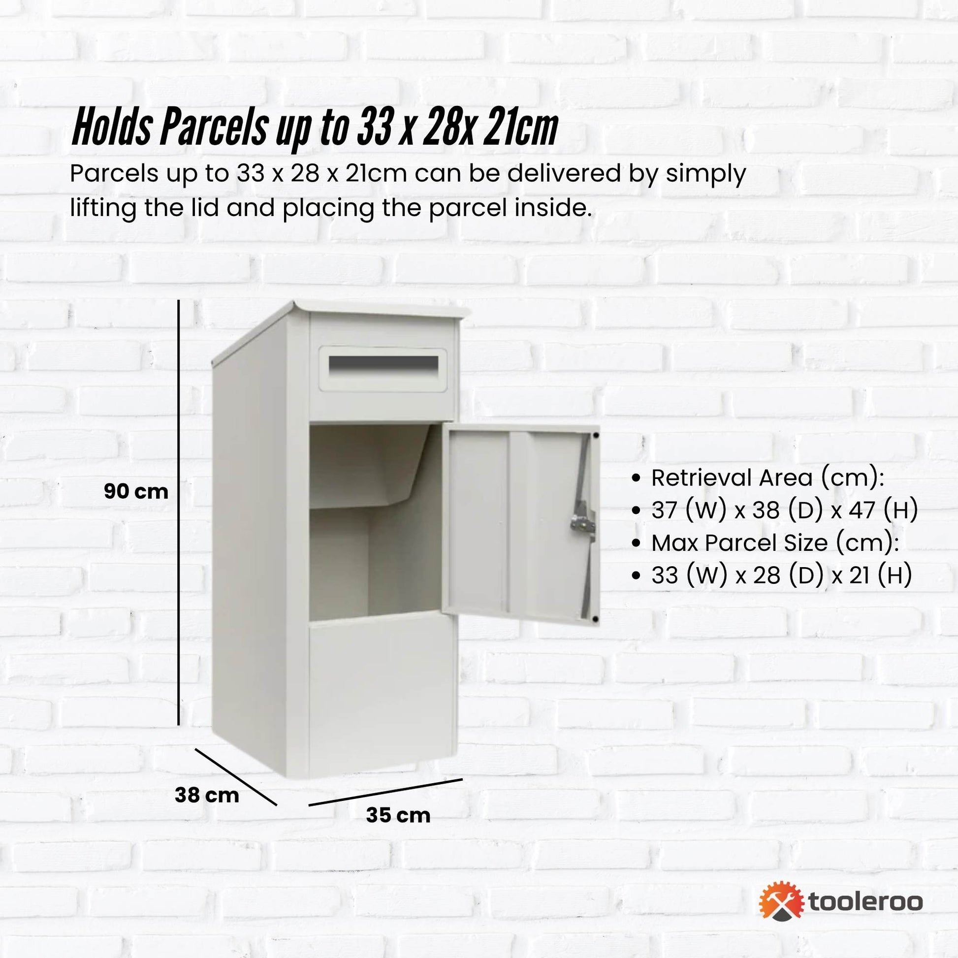 Parcel Delivery Drop Box Mailbox - Secure Home Package Locker 38x38x90cm White - Image 3
