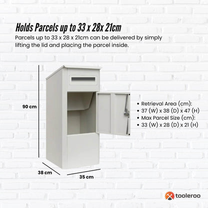 Parcel Delivery Drop Box Mailbox - Secure Home Package Locker 38x38x90cm White - Image 3