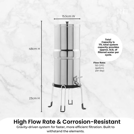 Orku 17L Gravity Benchtop Water Filter System - Stainless Steel - Image 3