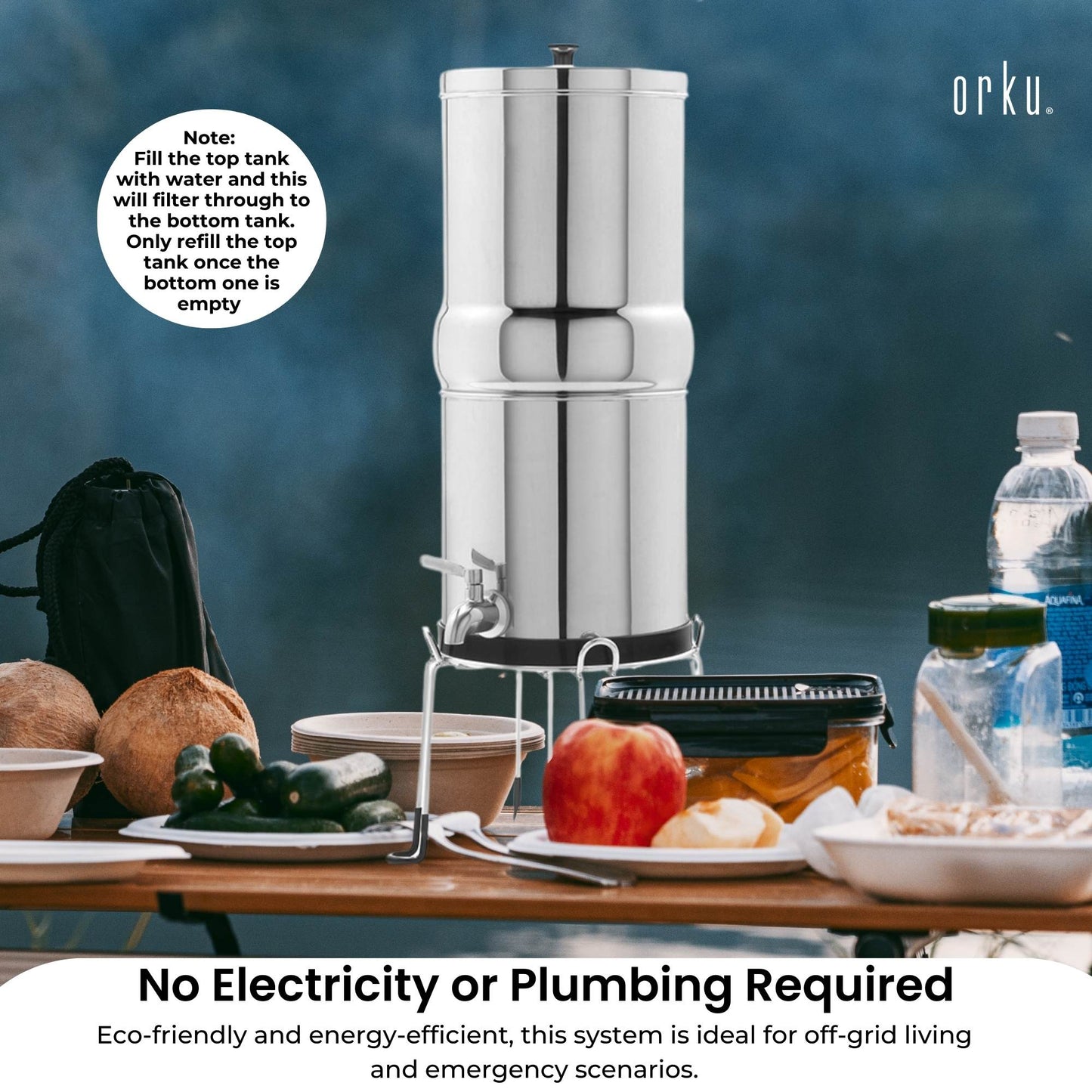 Orku 17L Gravity Benchtop Water Filter System - Stainless Steel - Image 5