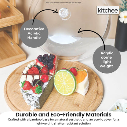 Kitchee 30cm Bamboo Cake Stand + Dome Acrylic Cover - Dessert Display Plate - Image 3