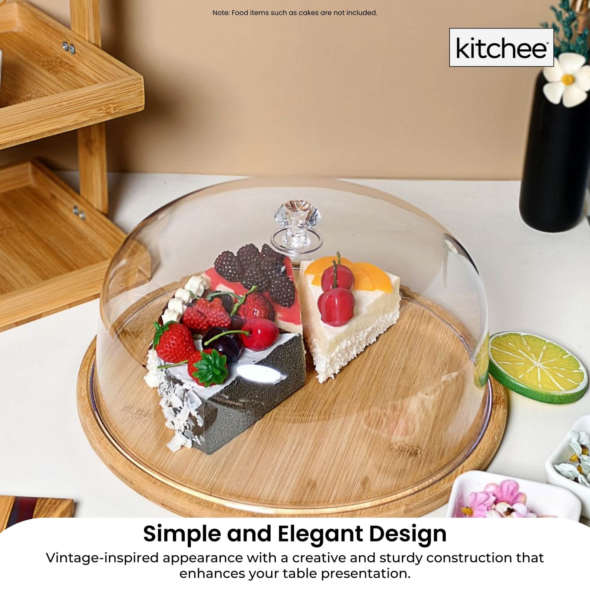 Kitchee 30cm Bamboo Cake Stand + Dome Acrylic Cover - Dessert Display Plate - Image 5