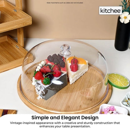 Kitchee 30cm Bamboo Cake Stand + Dome Acrylic Cover - Dessert Display Plate - Image 5