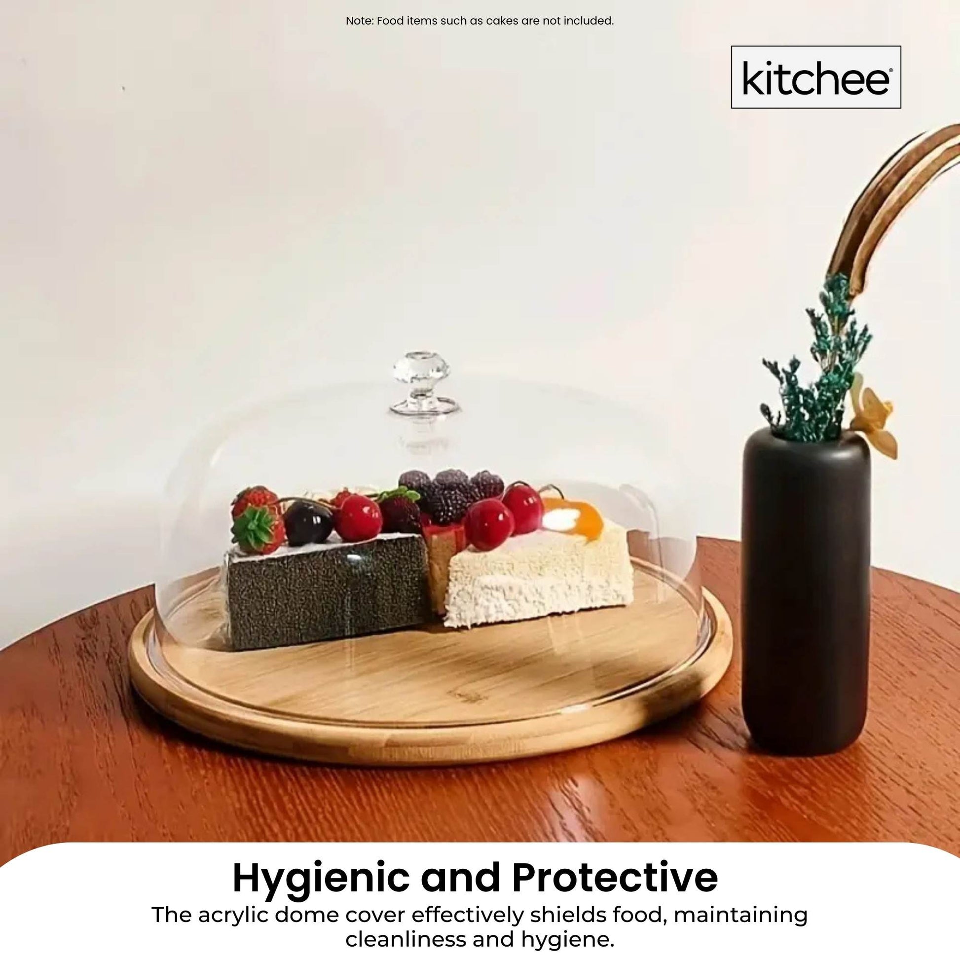 Kitchee 30cm Bamboo Cake Stand + Dome Acrylic Cover - Dessert Display Plate - Image 6