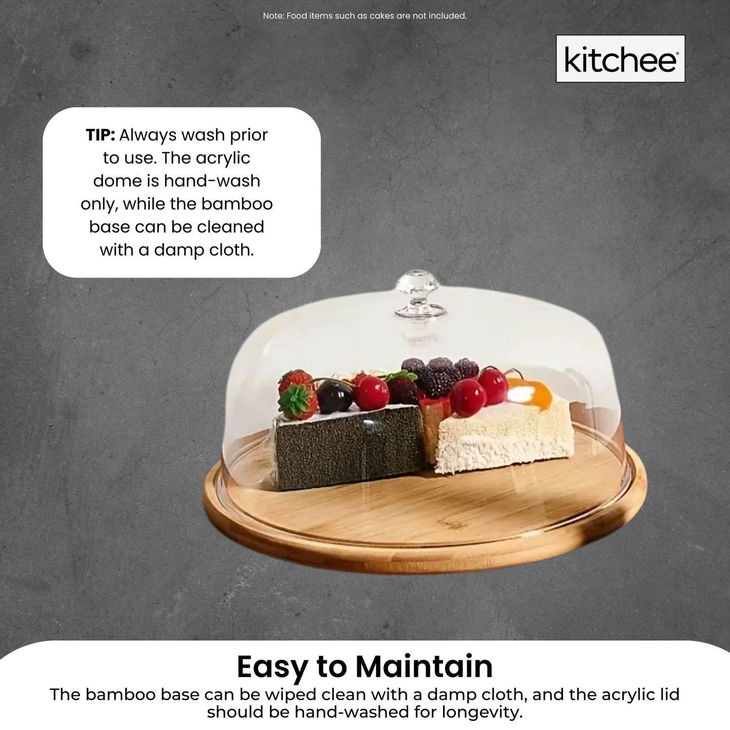 Kitchee 30cm Bamboo Cake Stand + Dome Acrylic Cover - Dessert Display Plate - Image 7