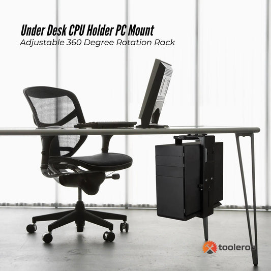 Tooleroo Under Desk CPU Holder PC Mount - Adjustable 360 Degree Rotation Rack - Image 2