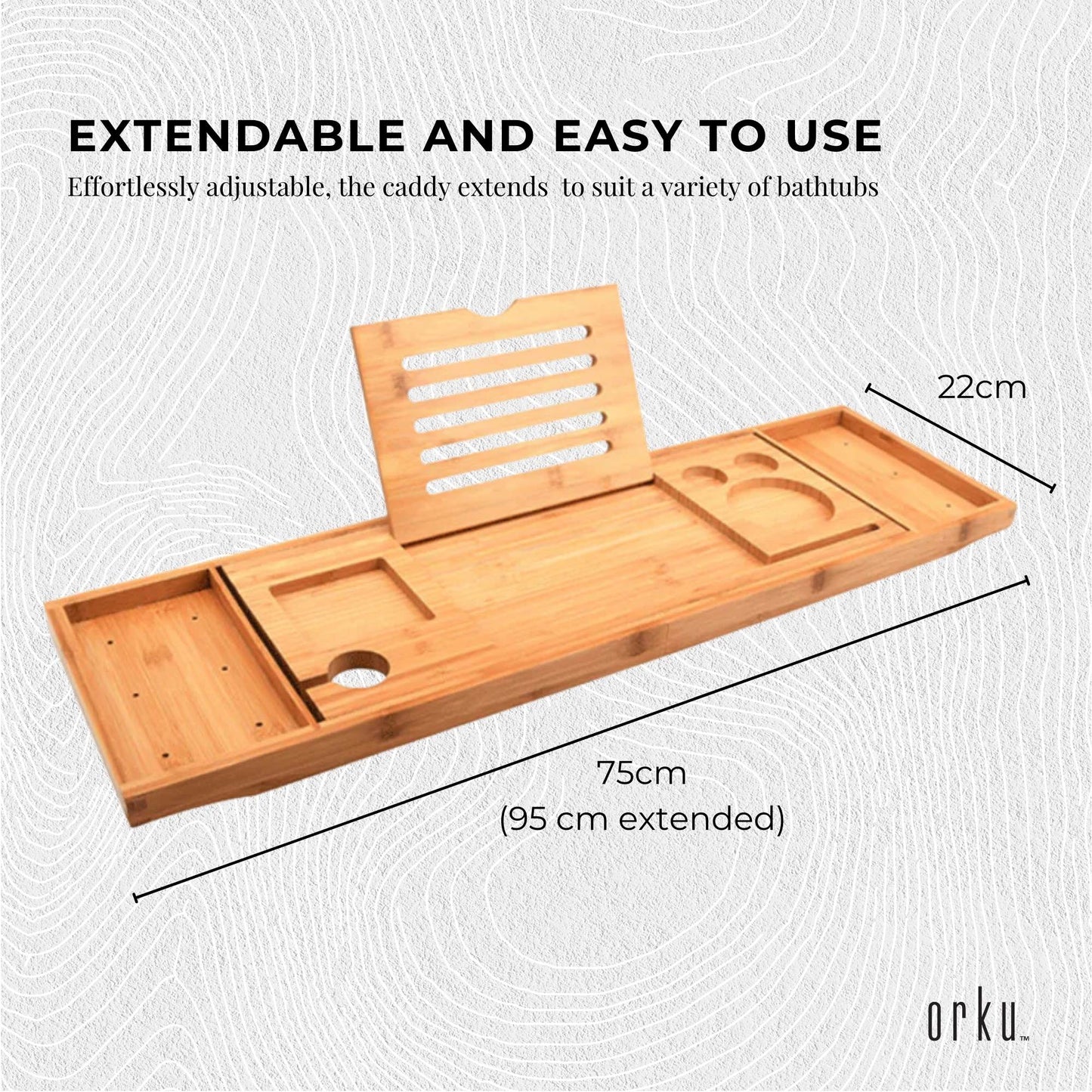 Luxury Adjustable Bamboo Bath Tray Caddy - Spa Book Wine & Accessories Holder - Image 3