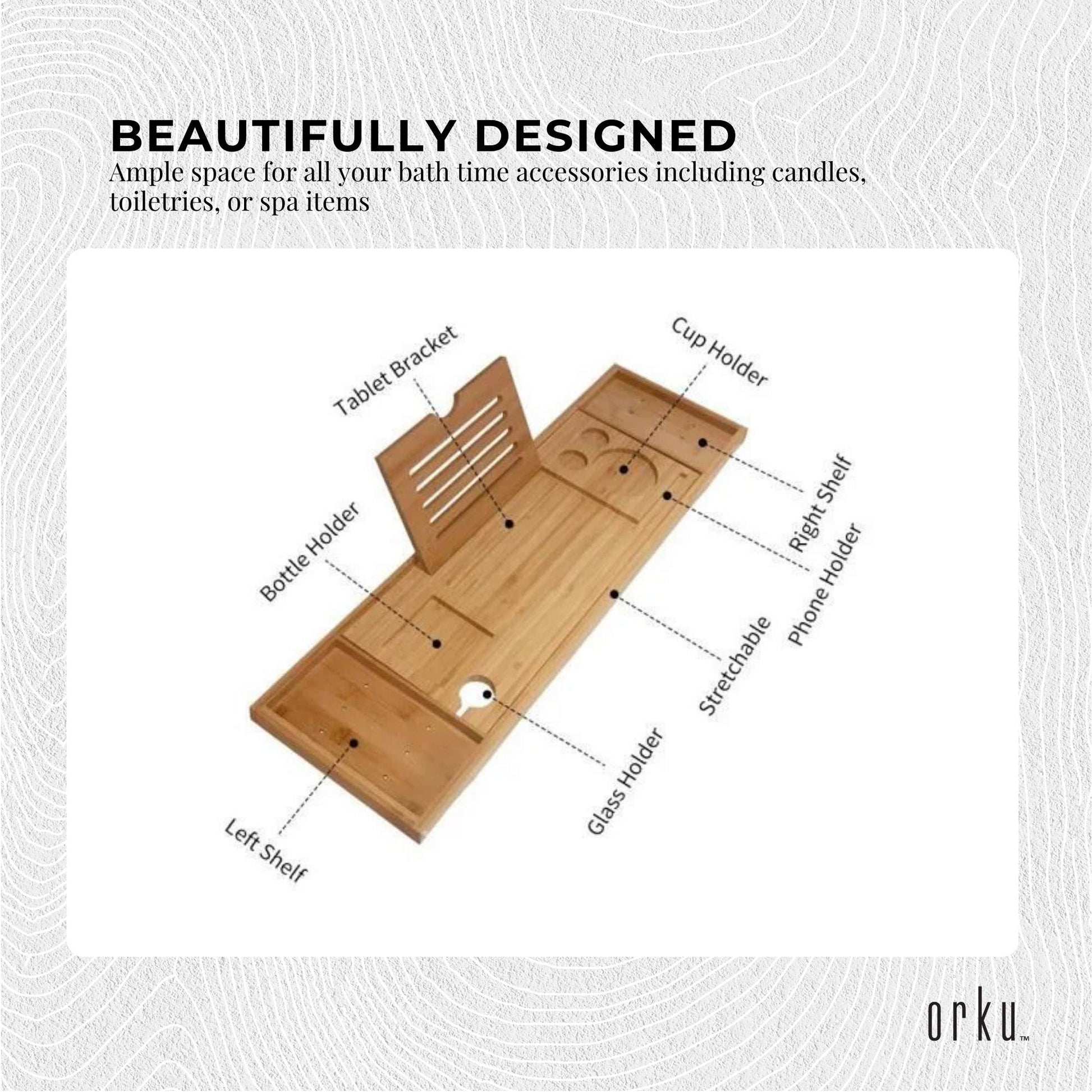 Luxury Adjustable Bamboo Bath Tray Caddy - Spa Book Wine & Accessories Holder - Image 5
