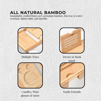 Luxury Adjustable Bamboo Bath Tray Caddy - Spa Book Wine & Accessories Holder - Image 6