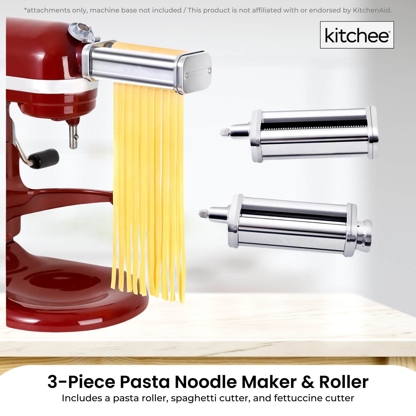 Kitchee Pasta Noodle Maker Roller Cutter Attachments - Compatible with KitchenAid Mixer - Image 2