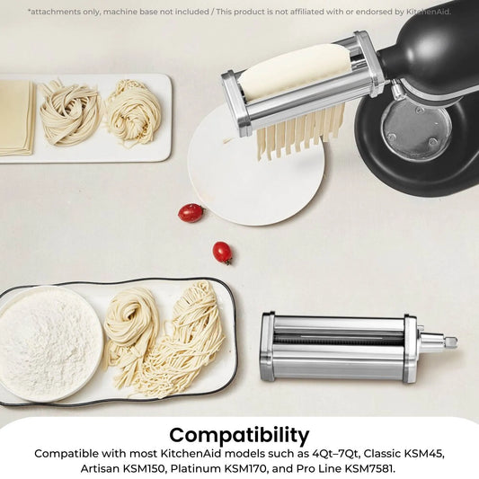 Kitchee Pasta Noodle Maker Roller Cutter Attachments - Compatible with KitchenAid Mixer - Image 3