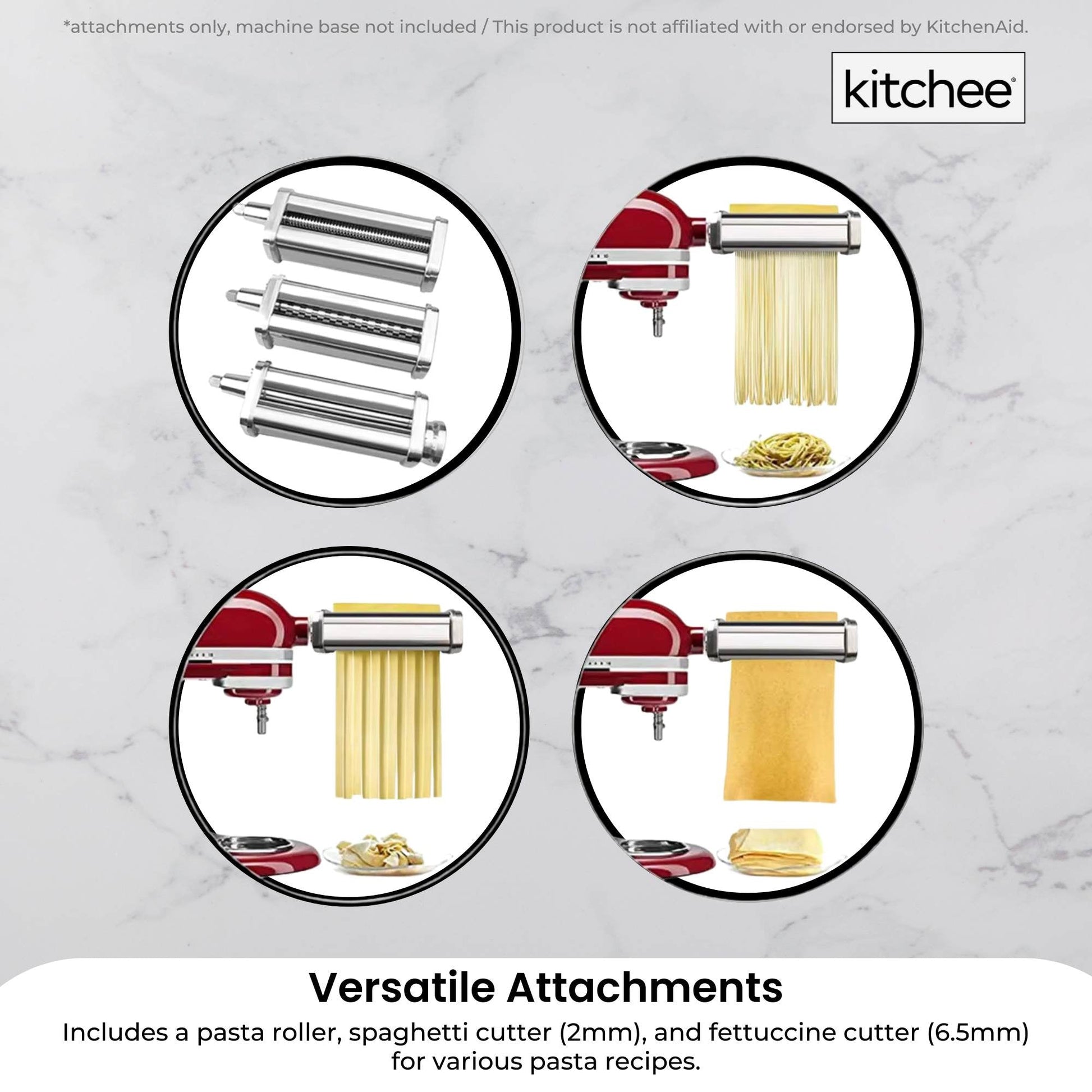 Kitchee Pasta Noodle Maker Roller Cutter Attachments - Compatible with KitchenAid Mixer - Image 4