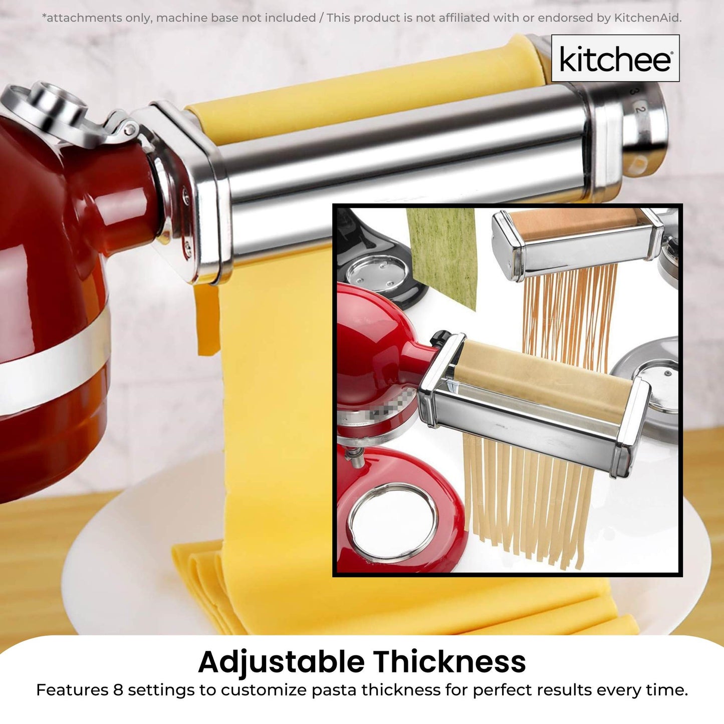 Kitchee Pasta Noodle Maker Roller Cutter Attachments - Compatible with KitchenAid Mixer - Image 5