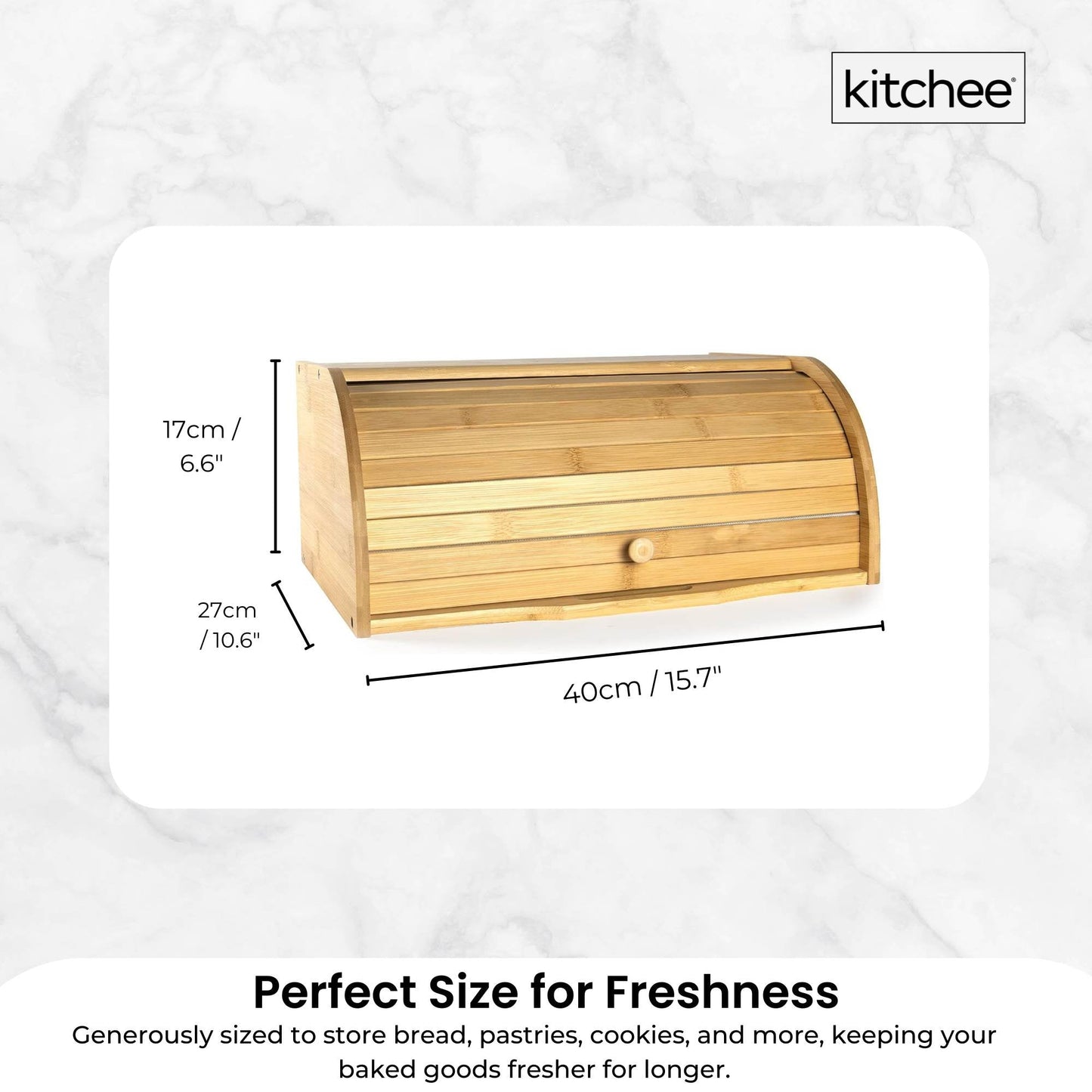 Kitchee 40cm Bamboo Bread Box - Storage Bin Keeper Kitchen Counter Container - Image 4
