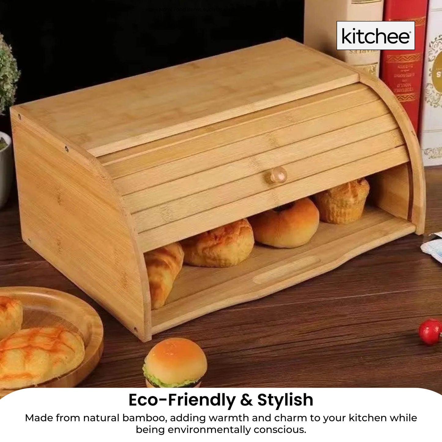 Kitchee 40cm Bamboo Bread Box - Storage Bin Keeper Kitchen Counter Container - Image 5