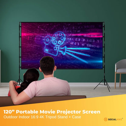 120” Portable Movie Projector Screen - Outdoor Indoor 16:9 4K Tripod Stand Case - Image 2