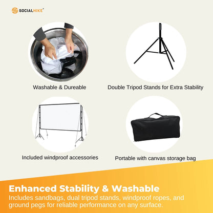 120” Portable Movie Projector Screen - Outdoor Indoor 16:9 4K Tripod Stand Case - Image 6