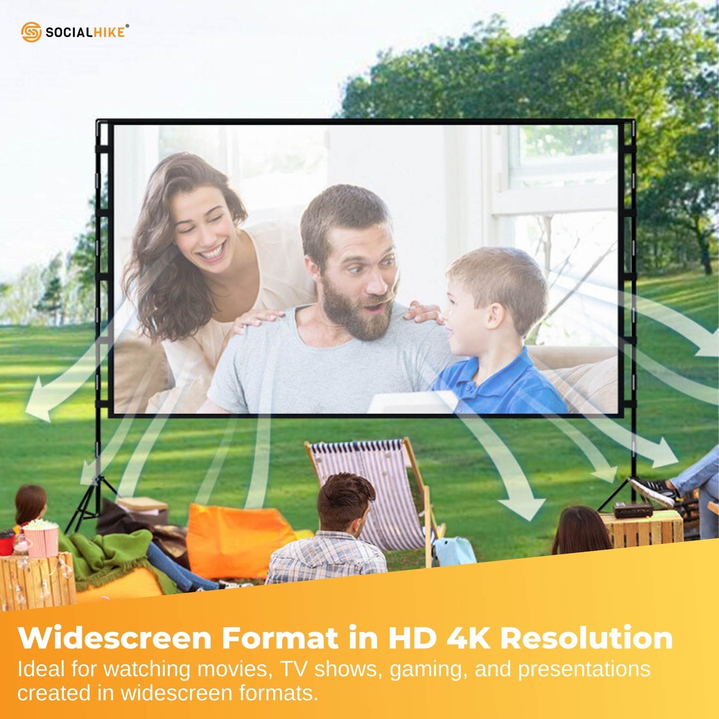120” Portable Movie Projector Screen - Outdoor Indoor 16:9 4K Tripod Stand Case - Image 7