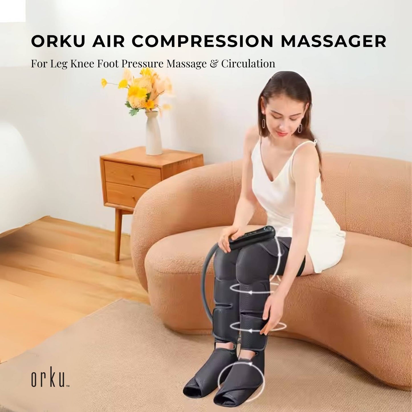 Orku Air Compression Leg Knee Foot Massager with Heat - Relaxation and Recovery - Image 2