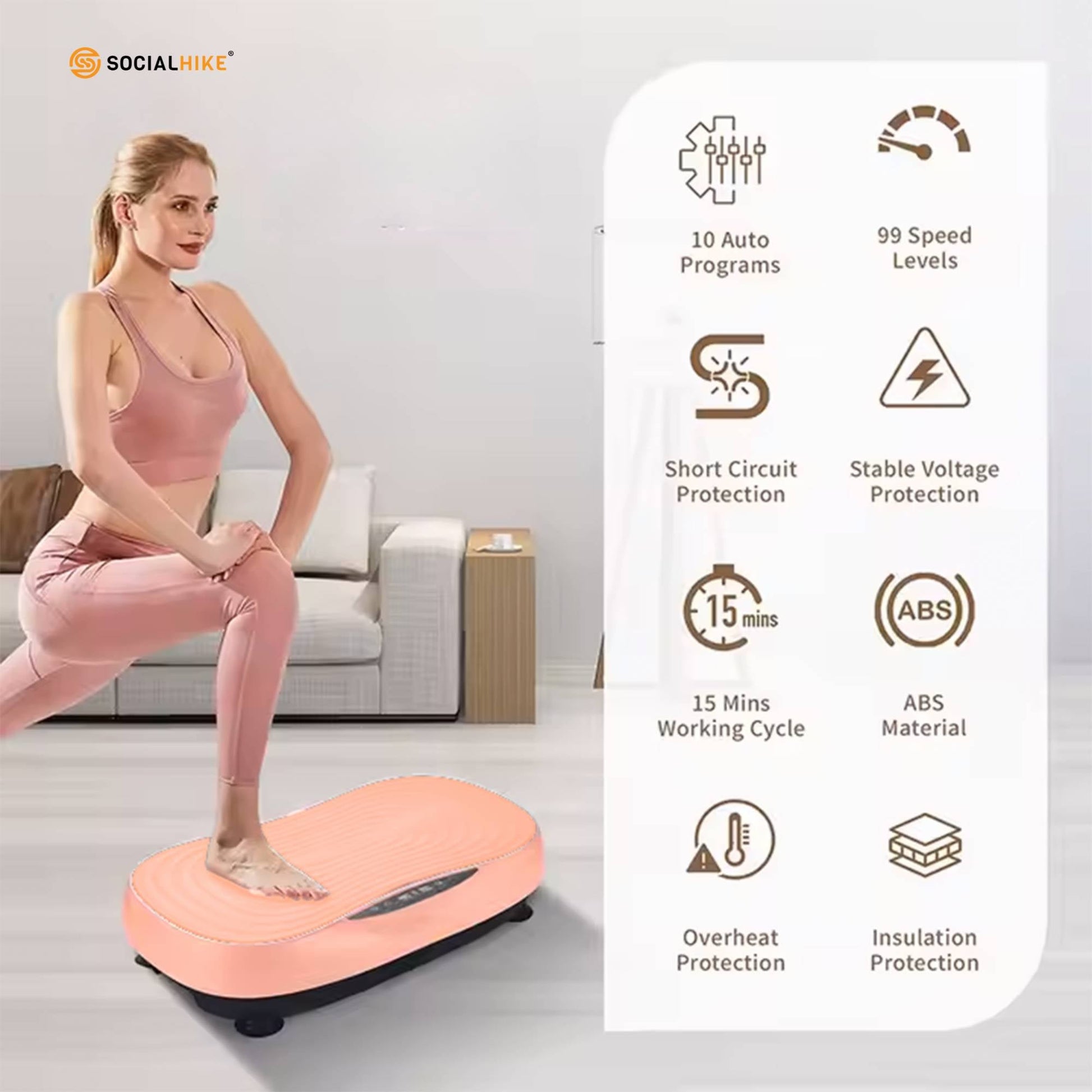 Social Hike Vibration Plate Machine - Vibrating Exercise Platform Pink - Image 2
