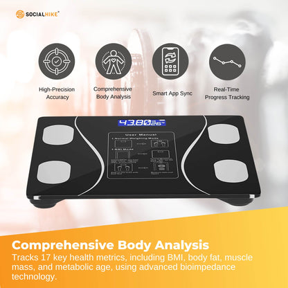 Bluetooth Smart Body Fat Scale Black - Digital BMI Weight USB Recharge with App - Image 2