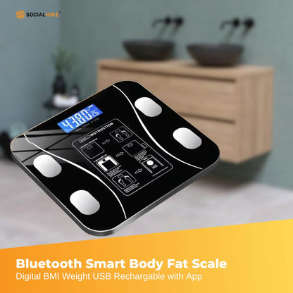 Bluetooth Smart Body Fat Scale Black - Digital BMI Weight USB Recharge with App - Image 3