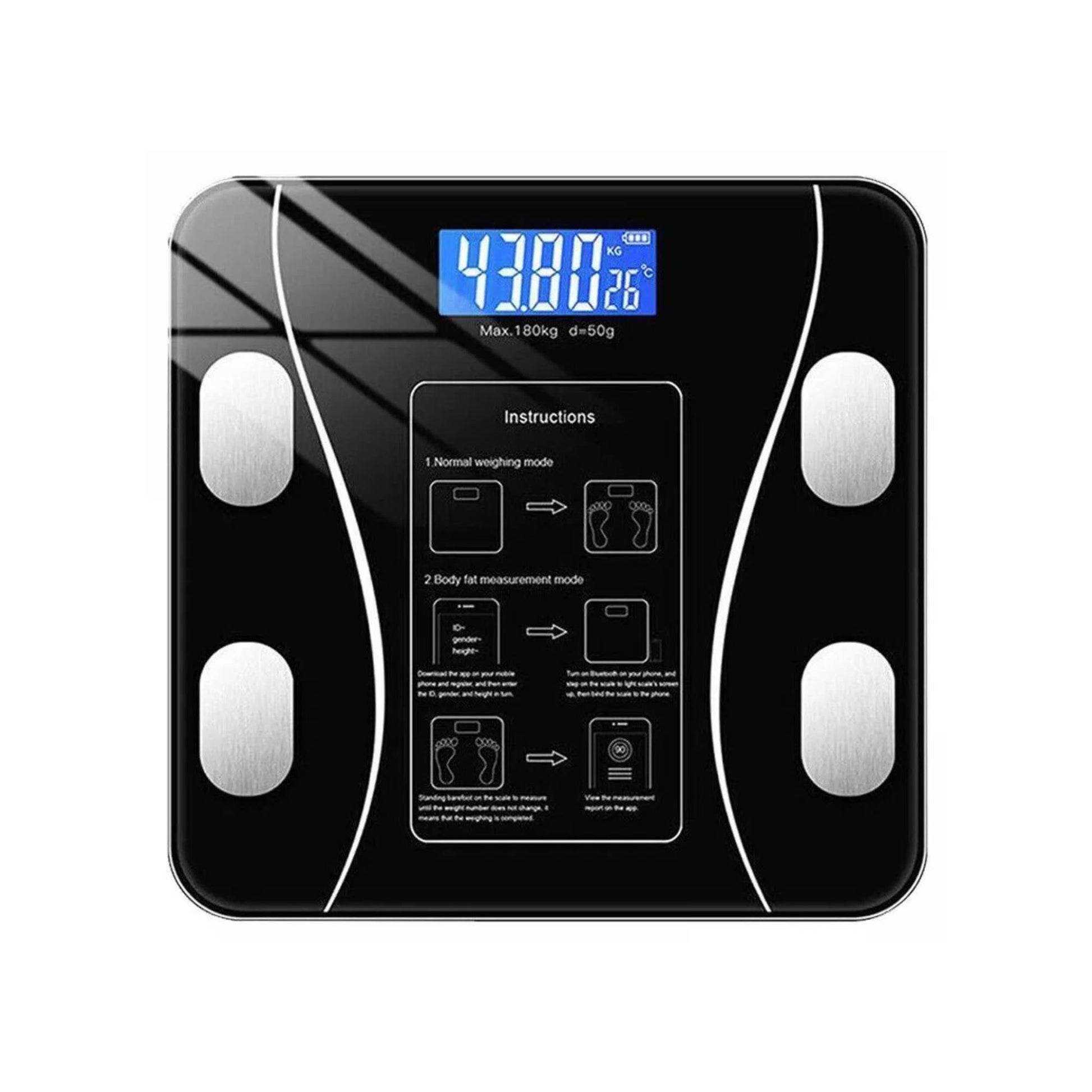 Bluetooth Smart Body Fat Scale Black - Digital BMI Weight USB Recharge with App - Image 7