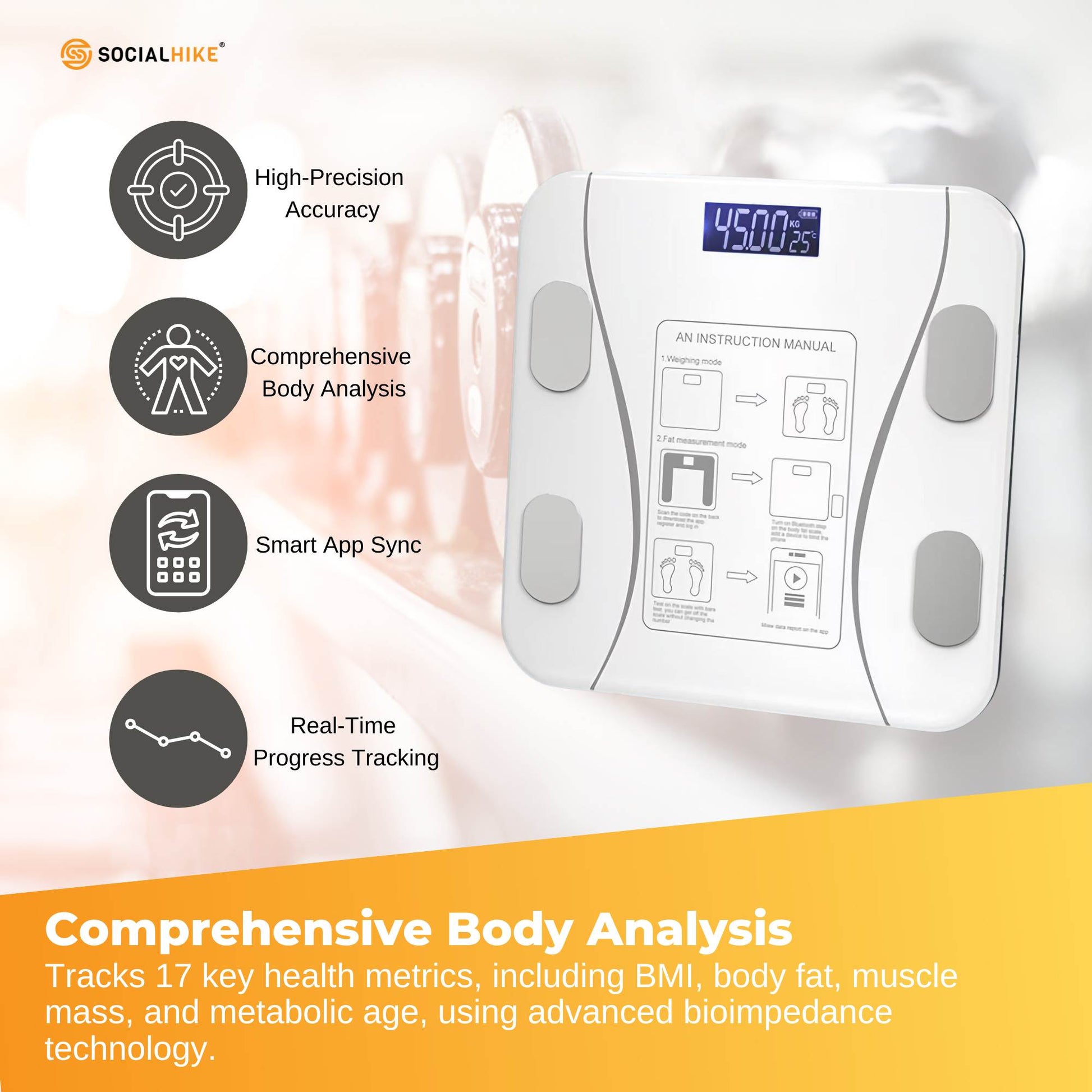 Bluetooth Smart Body Fat Scale White - Digital BMI Weight USB Recharge with App - Image 2
