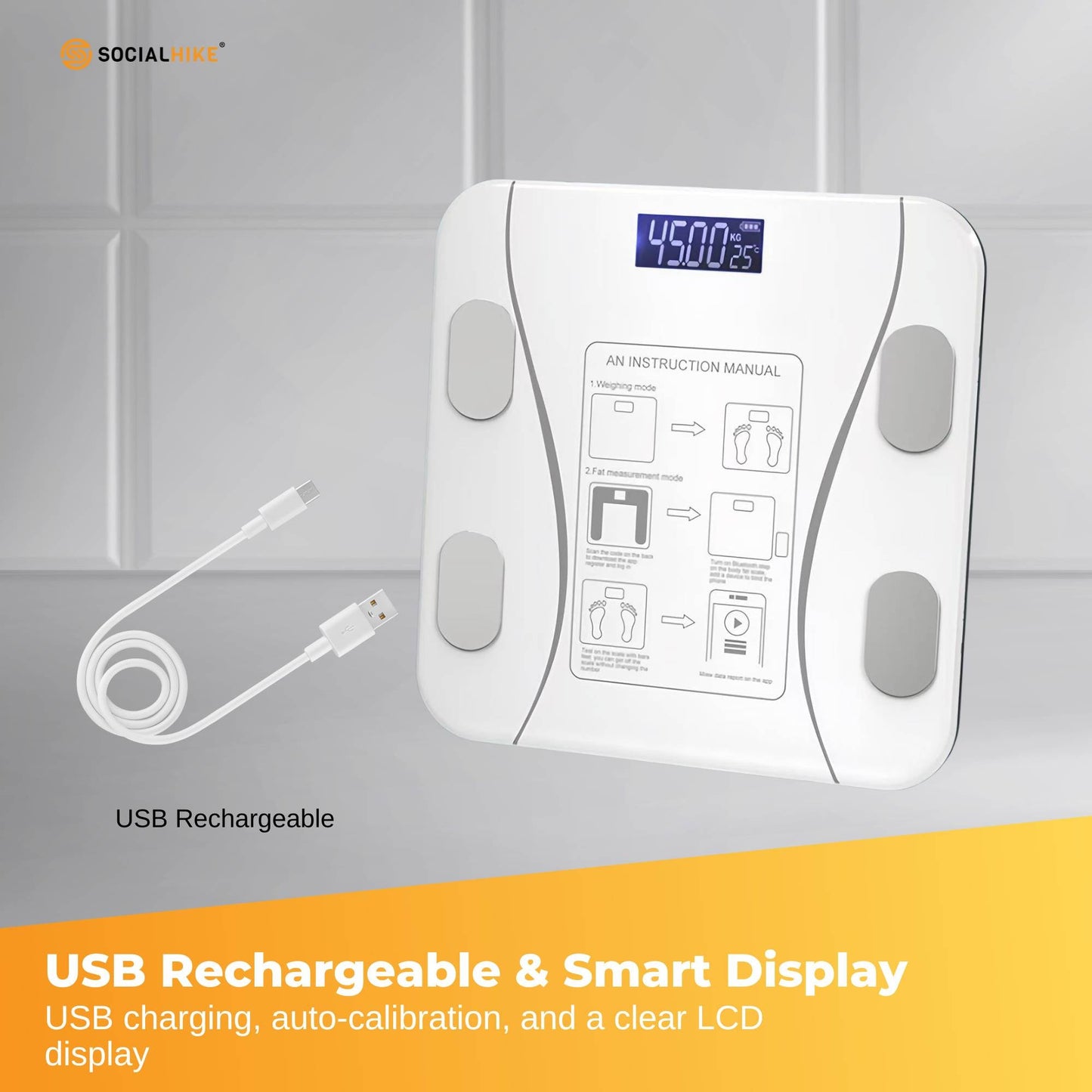 Bluetooth Smart Body Fat Scale White - Digital BMI Weight USB Recharge with App - Image 5