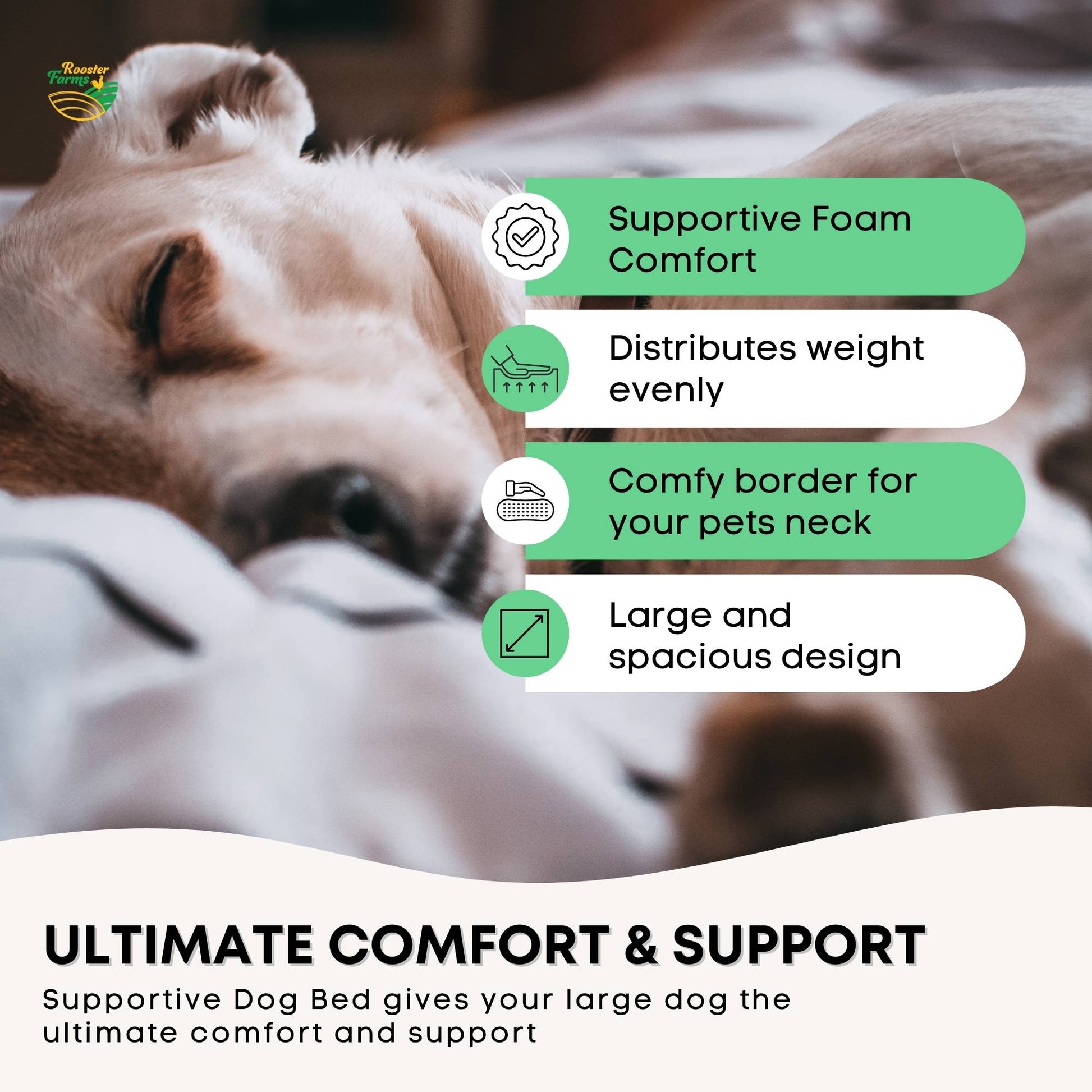 Rooster Farms Supportive Dog Bed XL Grey - Egg Crate Foam Waterproof Mattress - Image 3