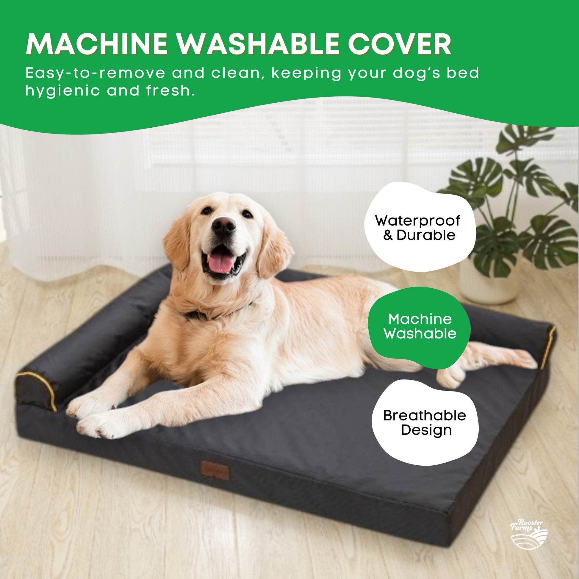 Rooster Farms Supportive Dog Bed XL Grey - Egg Crate Foam Waterproof Mattress - Image 6