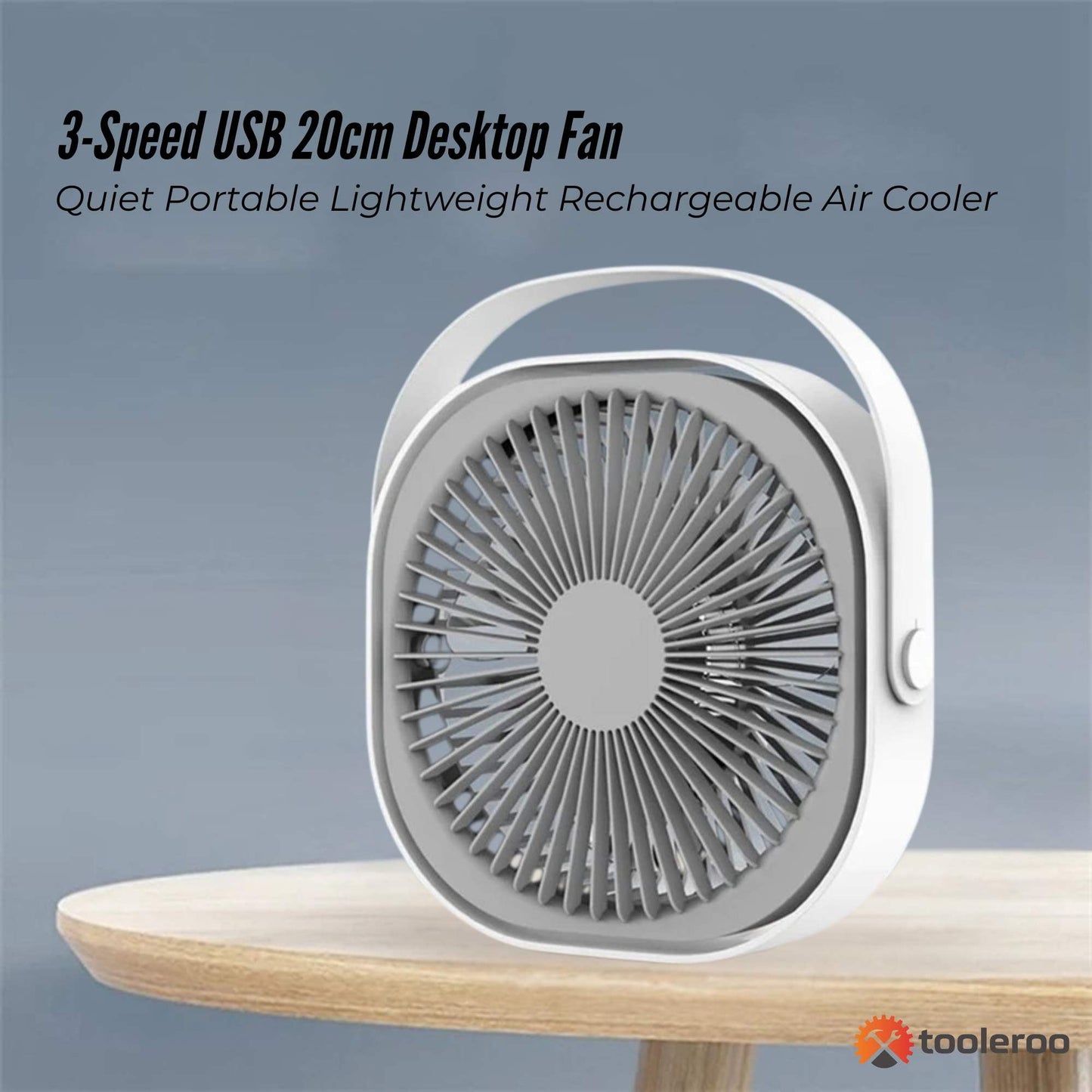 3-Speed USB 20cm Desktop Fan - Quiet Portable Lightweight Rechargeable Cooler - Image 2