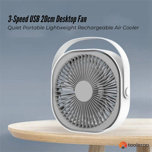 3-Speed USB 20cm Desktop Fan - Quiet Portable Lightweight Rechargeable Cooler - Image 2
