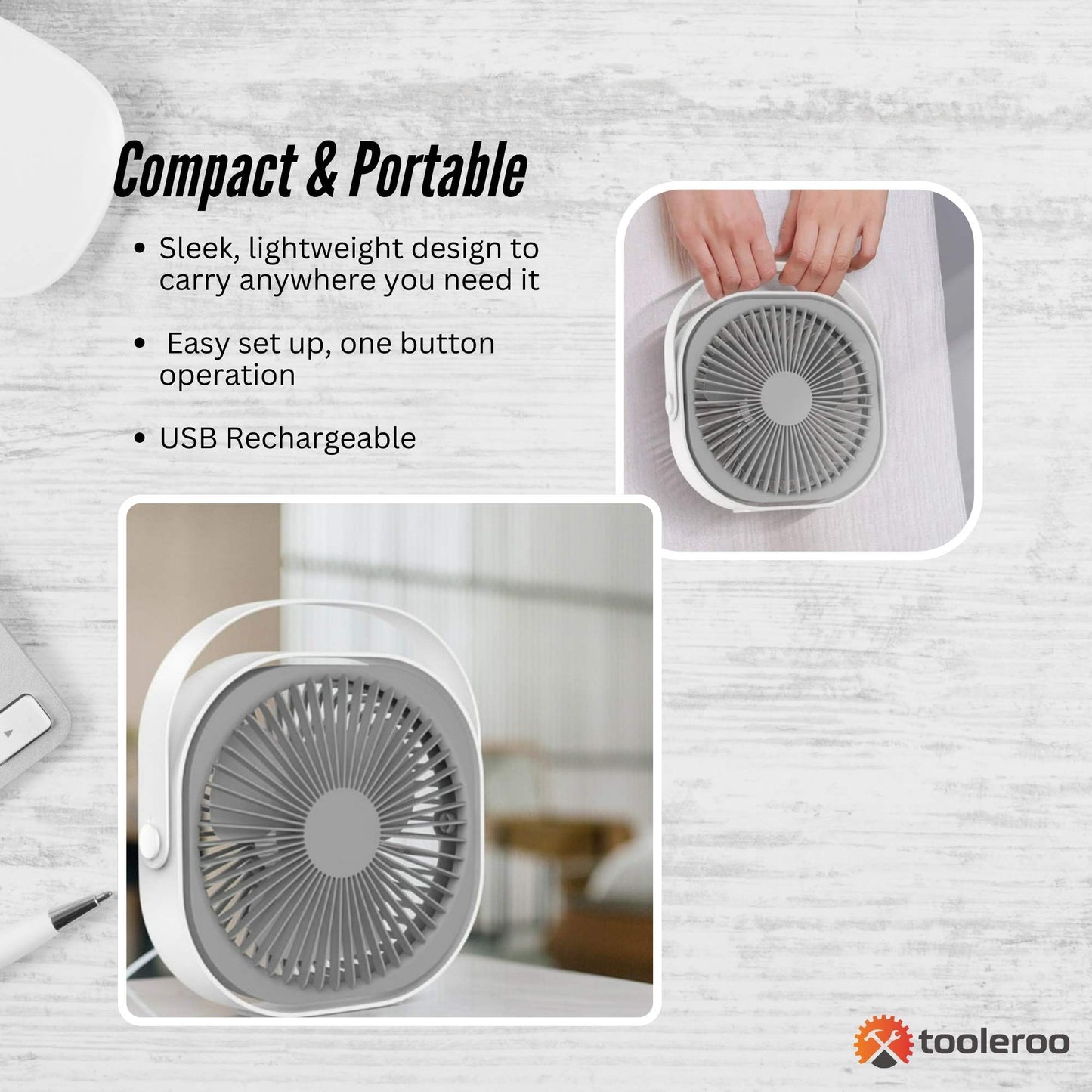 3-Speed USB 20cm Desktop Fan - Quiet Portable Lightweight Rechargeable Cooler - Image 8