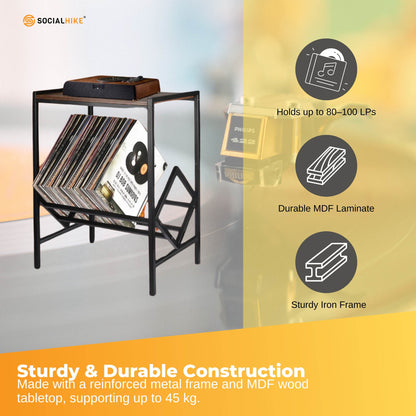 Social Hike Turntable Player Stand & Vinyl LP Record Album Storage - Black Metal - Image 3